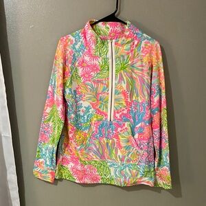 Lilly Pulitzer pop over long sleeve half zip so bright and colorful coral print